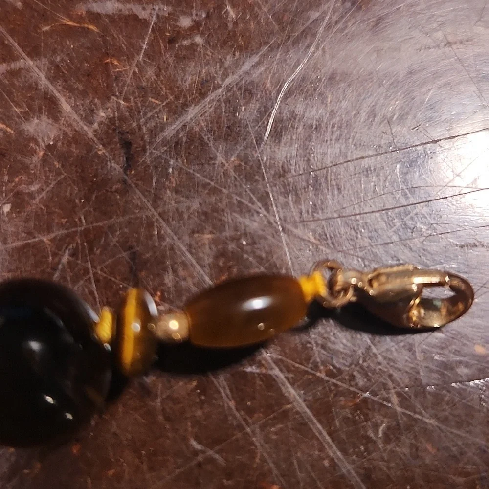 14k Tiger Eye Beaded Women's Necklace - Brown